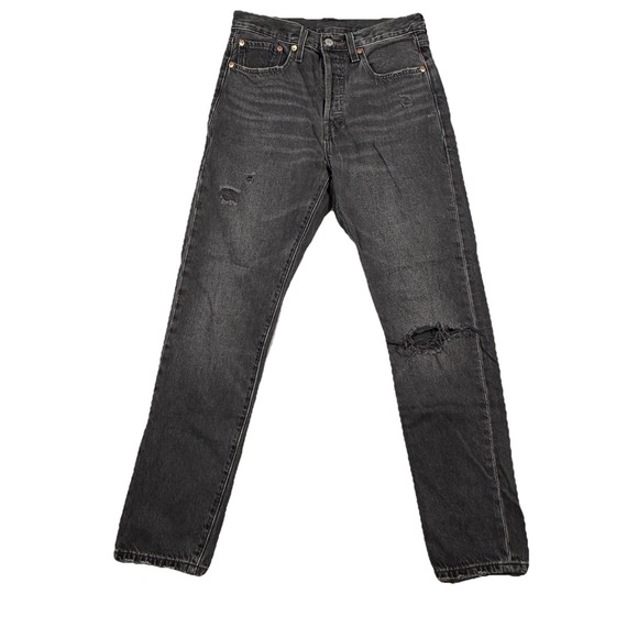 Levis Jeans Womens 27x28 Black 501 S Skinny Premium Big E  Denim distress cotton - Picture 1 of 11